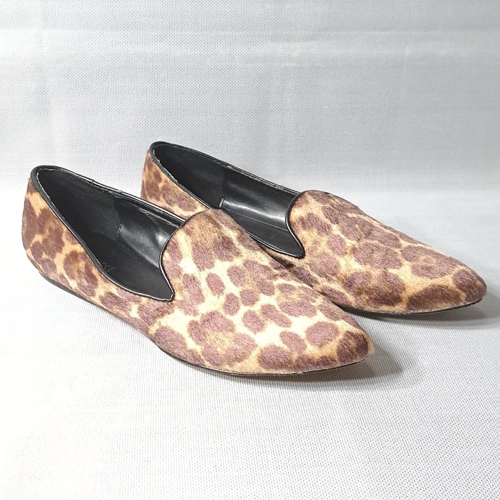 Nine West Women's Size 8M Flat Slip On Shoes Leopard Print Faux‎ Fur